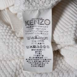 مملوكة مسبقًا Kenzo White Textured Knit Tiger Embossed Crewneck Sweatshirt M