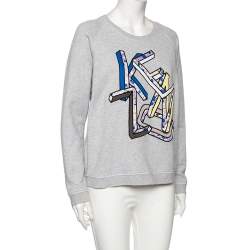مملوكة مسبقًا Kenzo Grey Cotton Letter Logo Printed Long Sleeve Crewneck Sweatshirt L