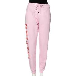Pre Owned Kenzo Pink Cotton Rib Knit Detailed Logo Printed Sweatpants L