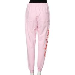 Pre Owned Kenzo Pink Cotton Rib Knit Detailed Logo Printed Sweatpants L