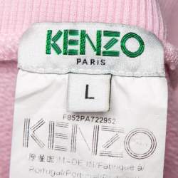 Pre Owned Kenzo Pink Cotton Rib Knit Detailed Logo Printed Sweatpants L