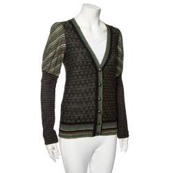 مملوكة مسبقًا Kenzo Multicolor Patterned Lurex Wool Knit Button Front Cardigan S