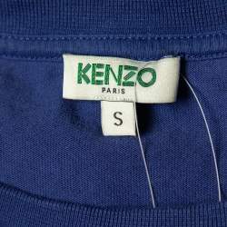 Pre Owned Kenzo Blue Cotton Logo Band Detailed Short Sleeve Midi T-Shirt Dress S 
