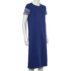 Pre Owned Kenzo Blue Cotton Logo Band Detailed Short Sleeve Midi T-Shirt Dress S 