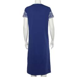 Pre Owned Kenzo Blue Cotton Logo Band Detailed Short Sleeve Midi T-Shirt Dress S 