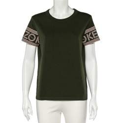 Pre Owned Kenzo Dark Green Cotton Logo Detail Round Neck T-Shirt M