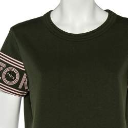 Pre Owned Kenzo Dark Green Cotton Logo Detail Round Neck T-Shirt M
