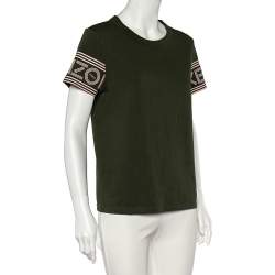 Pre Owned Kenzo Dark Green Cotton Logo Detail Round Neck T-Shirt M