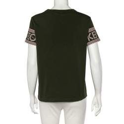 Pre Owned Kenzo Dark Green Cotton Logo Detail Round Neck T-Shirt M