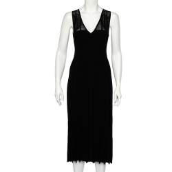 Pre Owned Kenzo Black Knit Cut-Out Detail Pleated Midi Dress S