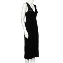Pre Owned Kenzo Black Knit Cut-Out Detail Pleated Midi Dress S