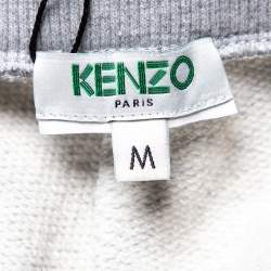 Pre Owned Kenzo Grey Logo Print Jersey Jogging Pants M