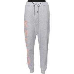 Pre Owned Kenzo Grey Logo Print Jersey Jogging Pants M