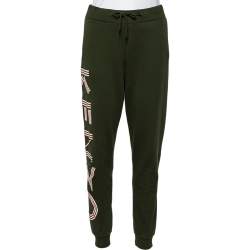 Pre Owned Kenzo Dark Green Logo Print Jersey Jogging Pants S