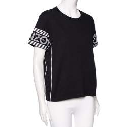 Pre Owned Kenzo Black Cotton Knit Logo Print Sleeve T-Shirt XL