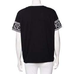 Pre Owned Kenzo Black Cotton Knit Logo Print Sleeve T-Shirt XL