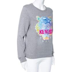 مملوكة مسبقًا Kenzo Grey Cotton Tiger Embroidered Crewneck Sweatshirt L