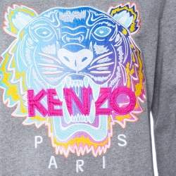 مملوكة مسبقًا Kenzo Grey Cotton Tiger Embroidered Crewneck Sweatshirt L