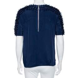 Pre Owned توب كينز و تفاصيل شراشيب حرير أزرق-أحمر مقاس متوسط