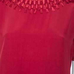 Pre Owned توب كينزو تفاصيل شراشيب حرير أزرق-أحمر مقاس متوسط