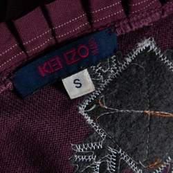 Pre Owned Kenzo Purple Wool Embroidered Detailed Long Sleeve Top S