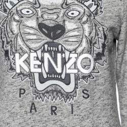 مملوكة مسبقًا Kenzo Jungle Grey Slub Terry Tiger Embroidered Sweatshirt M
