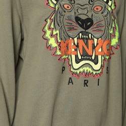 Pre Owned Kenzo Green Tiger Embroidered Cotton Knit Sweatshirt L
