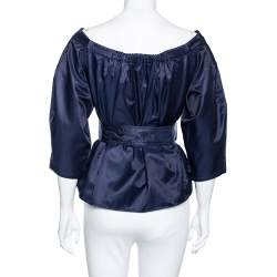 Pre Owned توب كينزو بلا أكتاف حزام قطن كحلي مقاس صغير