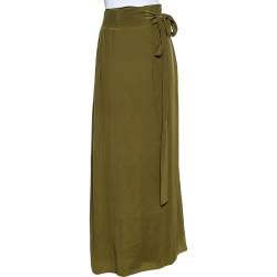 Pre Owned Kenzo Olive Green Crepe Belted Maxi Skirt XL
