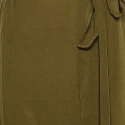 Pre Owned Kenzo Olive Green Crepe Belted Maxi Skirt XL