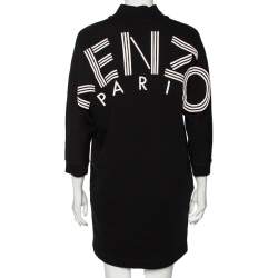 Pre Owned Kenzo Black Logo Print Cotton Batwing Sleeve Sweatshirt Dress XS