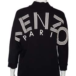 Pre Owned Kenzo Black Logo Print Cotton Batwing Sleeve Sweatshirt Dress XS