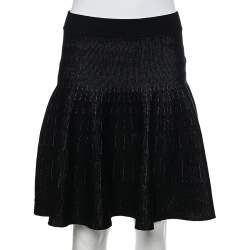 Pre Owned Kenzo Black Wool & Cotton Knit Flared Mini Skirt XL