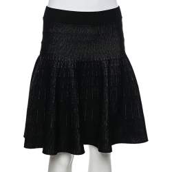 Pre Owned Kenzo Black Wool & Cotton Knit Flared Mini Skirt XL