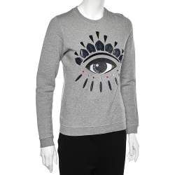 Pre Owned كنزة كينزو قطن تريكو رصاصي بتطريز عين مقاس صغير - سمول 