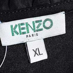 Pre Owned Kenzo Black Logo Printed Cotton Ruffled Neck T-Shirt XL
