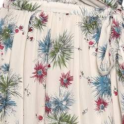 Pre Owned Kenzo Cream Floral Printed Silk Wrap Dress L