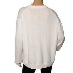 Pre Owned Kenzo Off White Cotton Knit Jumping Tiger Logo Embroidered Sweater XL