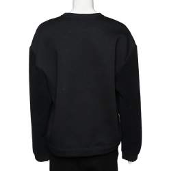 Pre Owned Kenzo Black Fleece Lined Lotus Eye Embroidered Neoprene Sweatshirt M