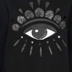 Pre Owned Kenzo Black Fleece Lined Lotus Eye Embroidered Neoprene Sweatshirt M