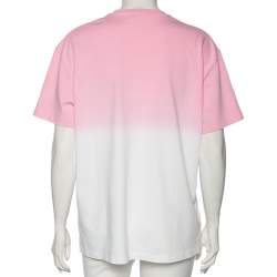 Pre Owned Kenzo Pink & White Gradient Effect Cotton Tiger Embroidered T-Shirt M