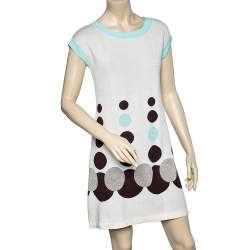 Kenzo Off White Circle Patterned Cotton Knit Shift Dress S