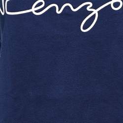 Pre Owned تي شيرت كينزو قطن أزرق كحلي مزين حافة شعار الماركة مقاس كبير (لارج)