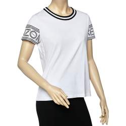 Pre Owned Kenzo White Logo Cotton Printed Sleeve Round Neck T-Shirt L