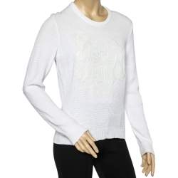 Pre Owned Kenzo White Cotton Knit Tiger Logo Detail Sweatshirt M