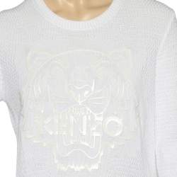 Pre Owned Kenzo White Cotton Knit Tiger Logo Detail Sweatshirt M