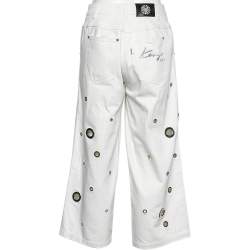 Pre Owned Kenzo Jungle White Denim Eyelet Cropped Jeans M