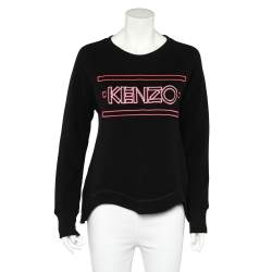 Pre Owned Kenzo Black Logo Embroidered Wool Blend Asymmetric Hem Sweater XL