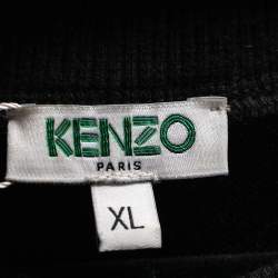 Pre Owned Kenzo Black Logo Embroidered Wool Blend Asymmetric Hem Sweater XL