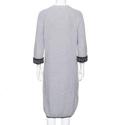 Kenzo Grey Knit Logo Trimmed Detailed Long Sleeve Sweater Dress S
